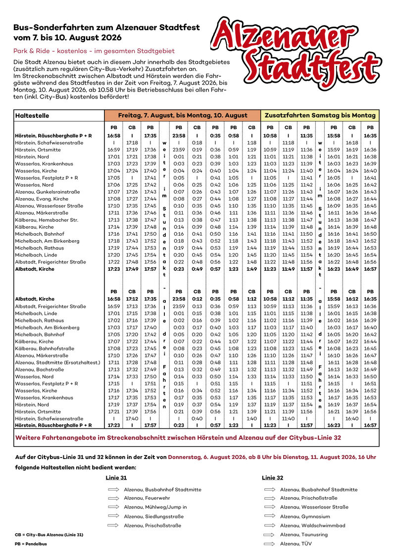 City-Bus Fahrplan Stadtfest 2026