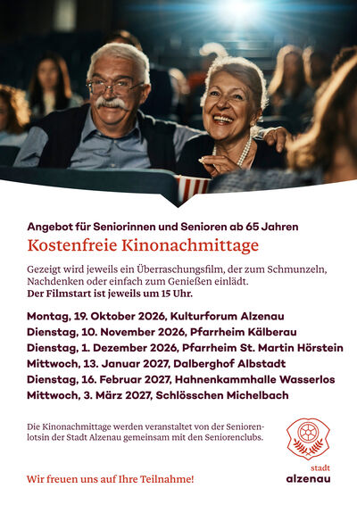 Interner Link zur Veranstaltung: Angebot f&uuml;r Seniorinnen und Senioren ab 65 Jahren: Kostenfreier Kinonachmittag