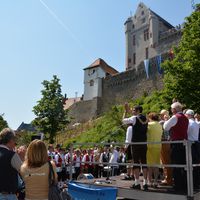 Bild vergr&ouml;&szlig;ern: Feststimmung beim gro&szlig;en Gemeinschaftschor unterhalb Burg Alzenau